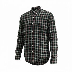 Gustin Mens Button Down Pocket Shirt Black & Red Plaid Cotton Made In USA Size L